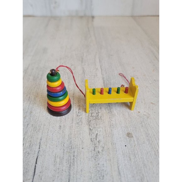 Vintage mini wooden baby toy stack set ornament Xmas - Picture 1 of 9